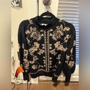 Chico's Black and Cream Floral Sweater